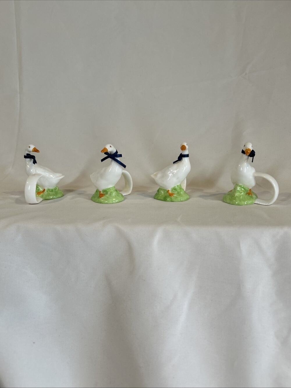 Vintage Ceramic Geese Blue Ribbon Napkin Holder Country Kitchen Decor